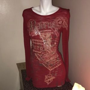 Women’s Buckle M long sleeve mini dress red bling